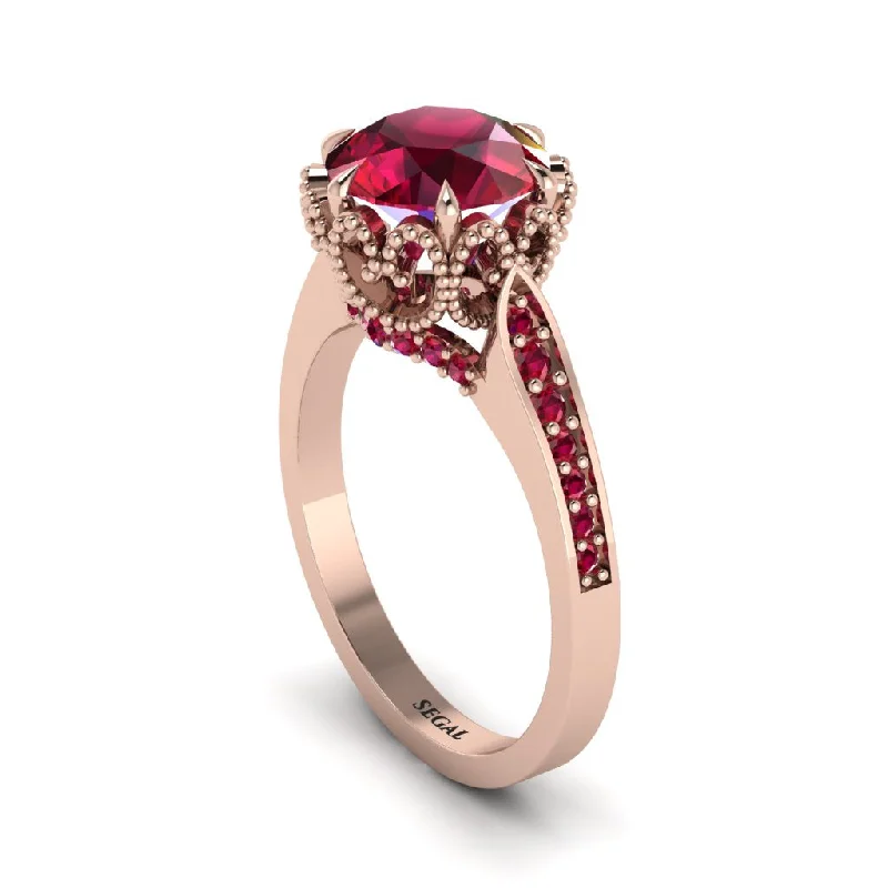 Engagement rings with split shanks for women-Ruby Milgrain Engagement Ring - Yara No. 56