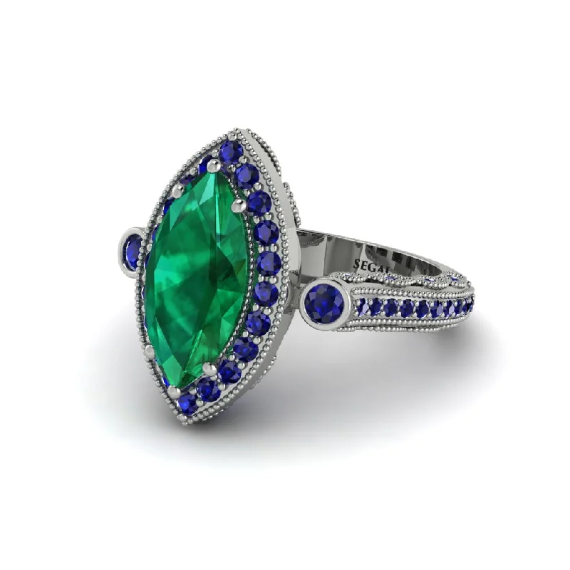 Simple engagement rings for women-Milgrain Halo Marquise Emerald Engagement Ring - Noreen No. 66