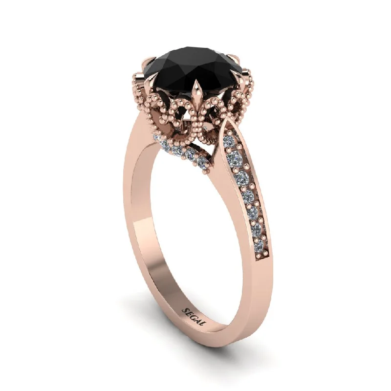 Trendy engagement rings for women-Black Diamond Milgrain Engagement Ring - Yara No. 8