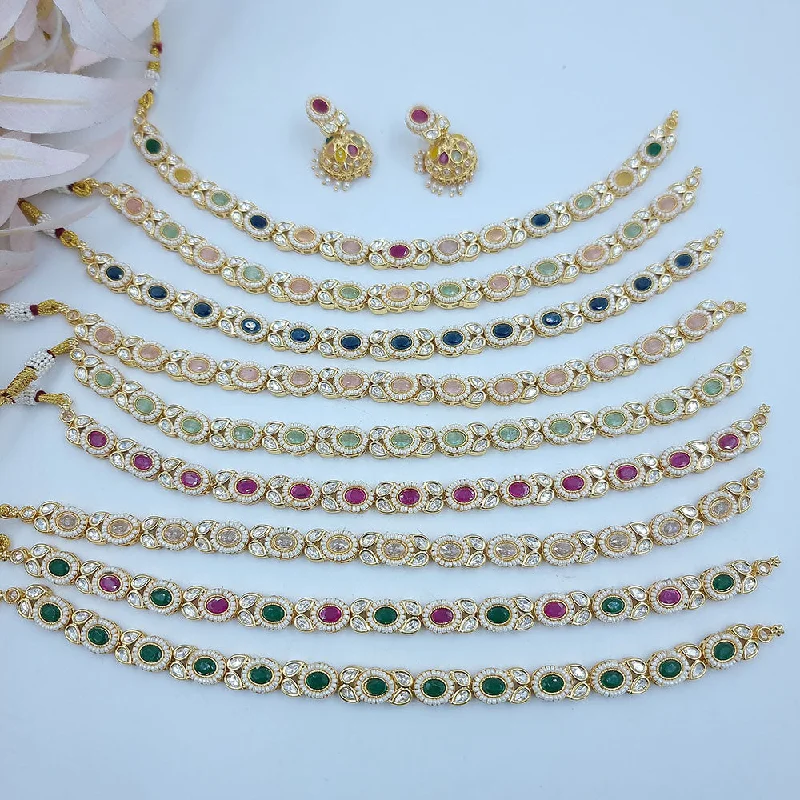 Heart-shaped pendant women necklaces-JCM Gold Plated Kundan Stone And Pearls Necklace Set