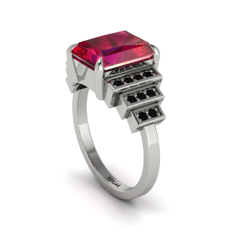 Halo engagement rings for women-Unique Geometric Radiant Ruby Engagement Ring - Wilma No. 42