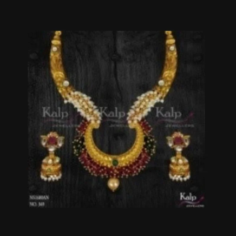 18K gold women necklaces-Kalp Jewellers Copper Gold Plated Necklace Set