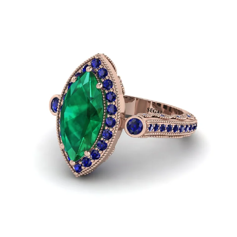 Engagement rings with princess-cut diamonds for women-Milgrain Halo Marquise Emerald Engagement Ring - Noreen No. 65