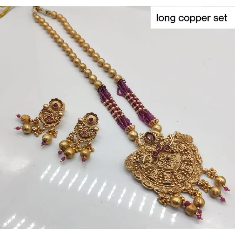 Romantic women necklaces-Akruti Collection Copper Plated Pota Stone Long Necklace Set