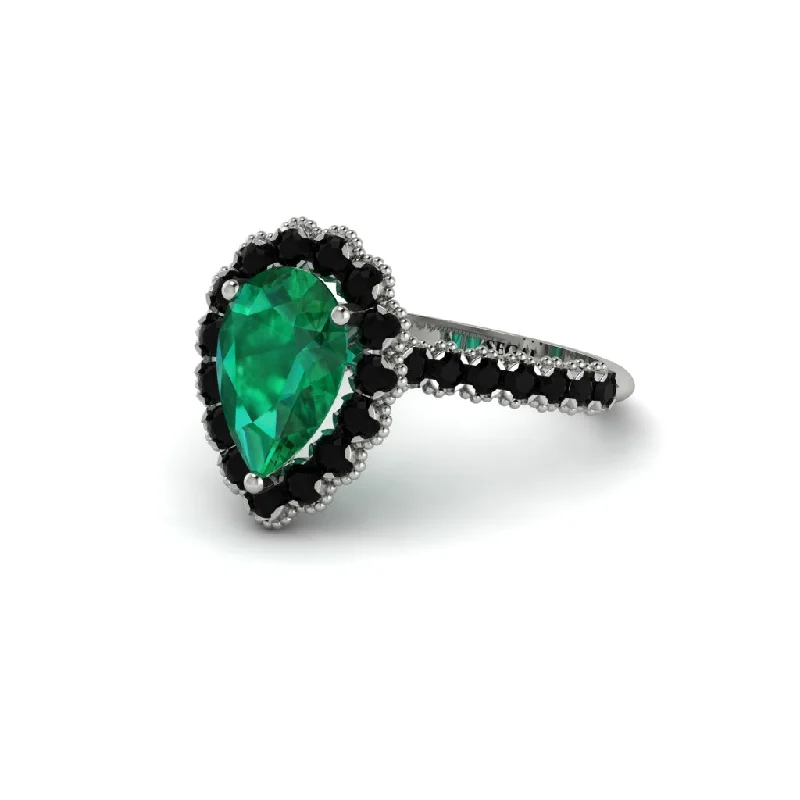 Custom engagement rings with colored stones for women-Halo Pear Emerald Pave Engagement Ring - Ingrid No. 36