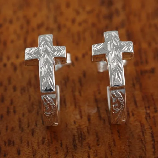 Wedding hoop women earrings-Cross 40241 Circle ScrollingEarrings