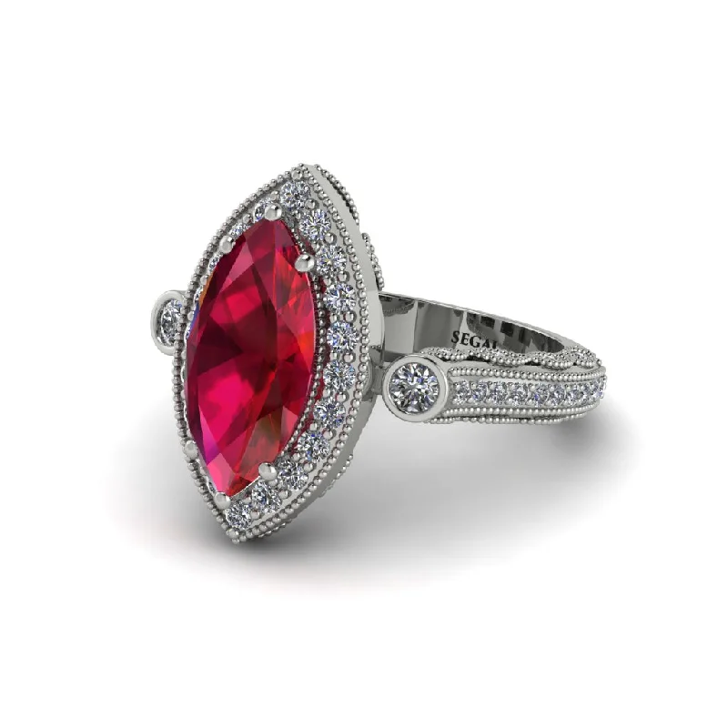 Fancy shape engagement rings for women-Milgrain Halo Marquise Ruby Engagement Ring - Noreen No. 12