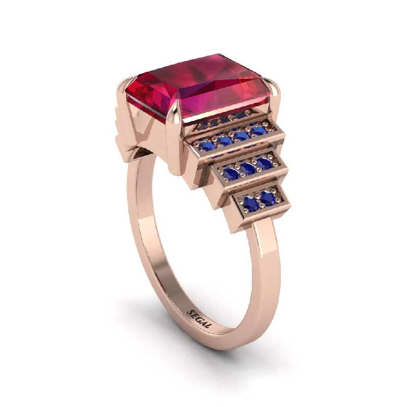 Elegant engagement rings for women-Unique Geometric Radiant Ruby Engagement Ring - Wilma No. 71