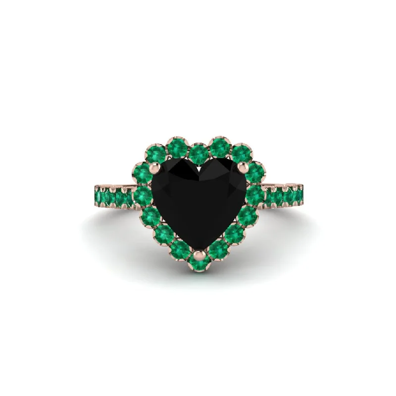 Unique gemstone engagement rings for women-Halo Heart Black Diamond Pave Engagement Ring - Gail No. 23