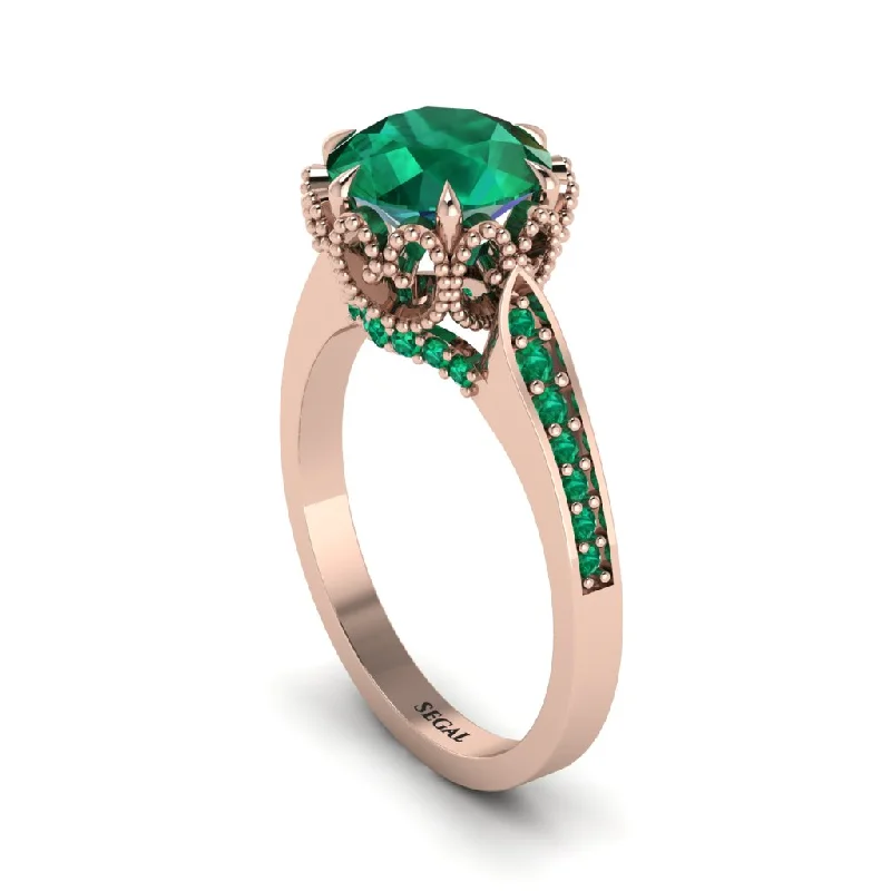 Engagement rings with halo diamond settings for women-Emerald Milgrain Engagement Ring - Yara No. 20