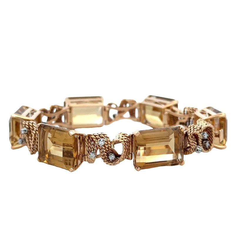 Beaded bangle bracelets for women-Vintage Mid-Century Citrine and Diamond Bracelet in 18k yellow Gold