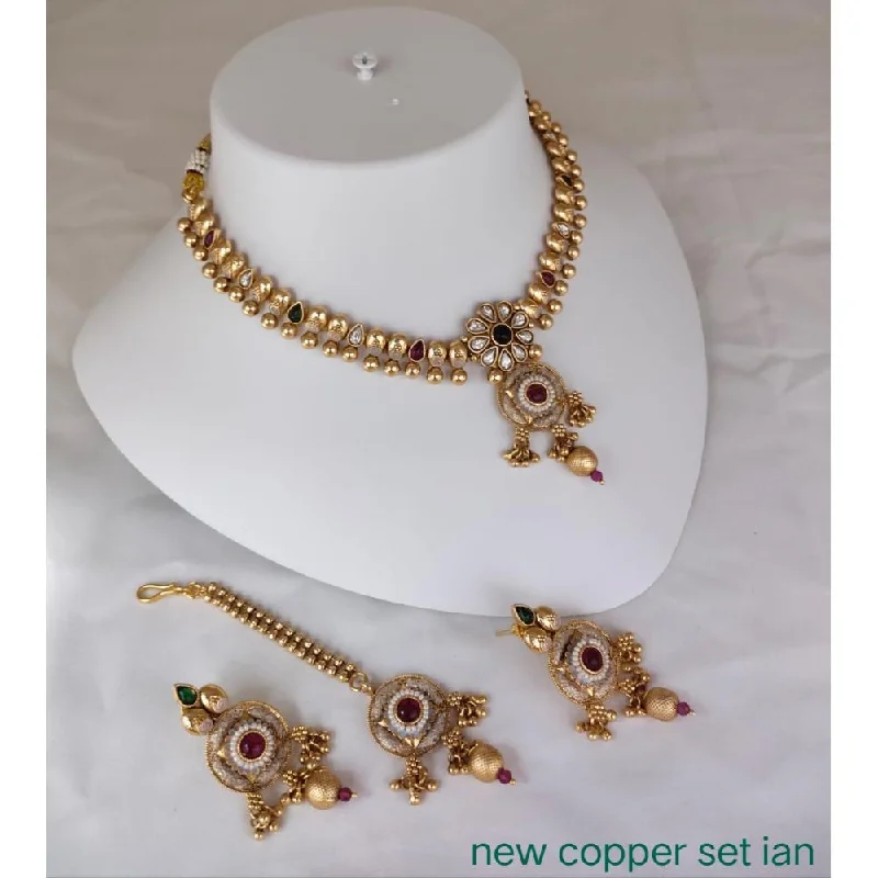 Multi-layer women necklaces-Akruti Collection Copper Gold Plated Pota Stone Necklace Set