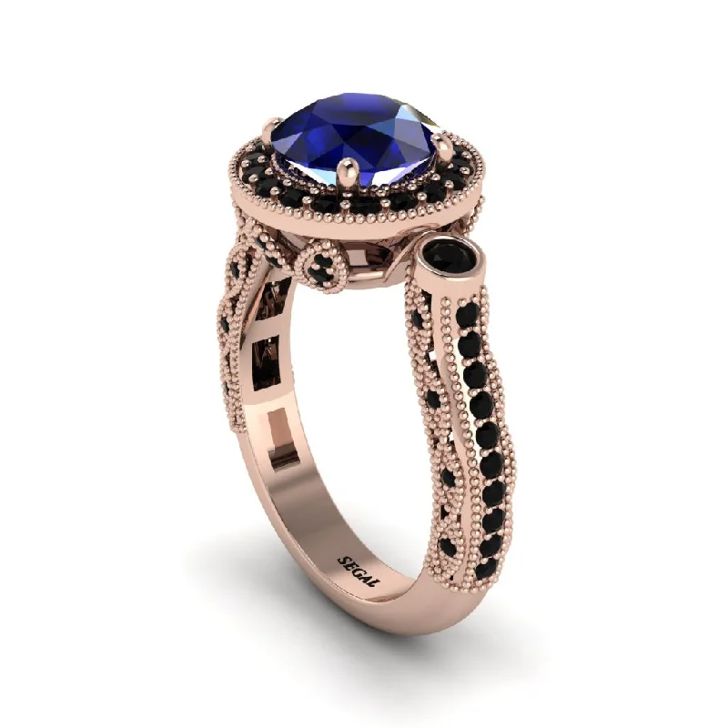 Engagement rings with gemstones for women-Milgrain Halo Pave Sapphire Engagement Ring - Mabel No. 44