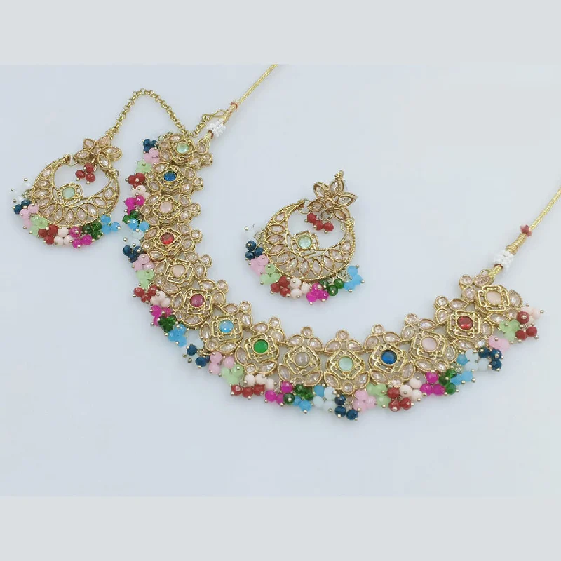 Couple women necklaces-JCM Gold Plated Crystal Stone And Pearls Necklace Set