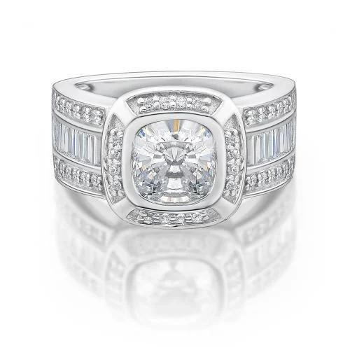 Sterling silver women rings-Dress ring with 1.56 carats* of diamond simulants in 10 carat white gold