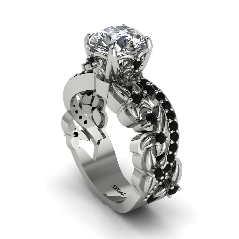 Trendy engagement rings for women-Round Floral Cathedral Diamond Engagement Ring - Lindsay No. 33