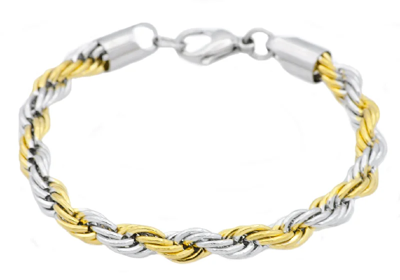 Large cuff women bracelets-Mens Gold Stainless Steel Rope Chain Bracelet