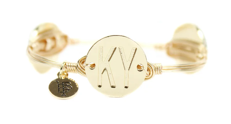 Crystal women bracelets-The Gold Kentucky Initial Bangle Bracelet