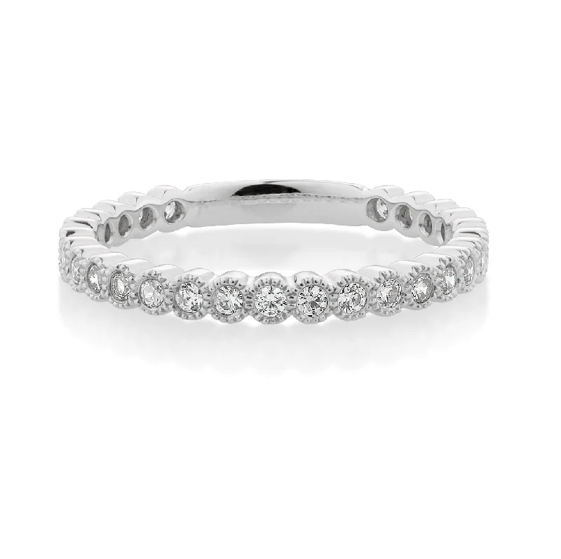 Birthstone engagement women rings-Wedding or eternity band with 0.4 carats* of diamond simulants in 10 carat white gold