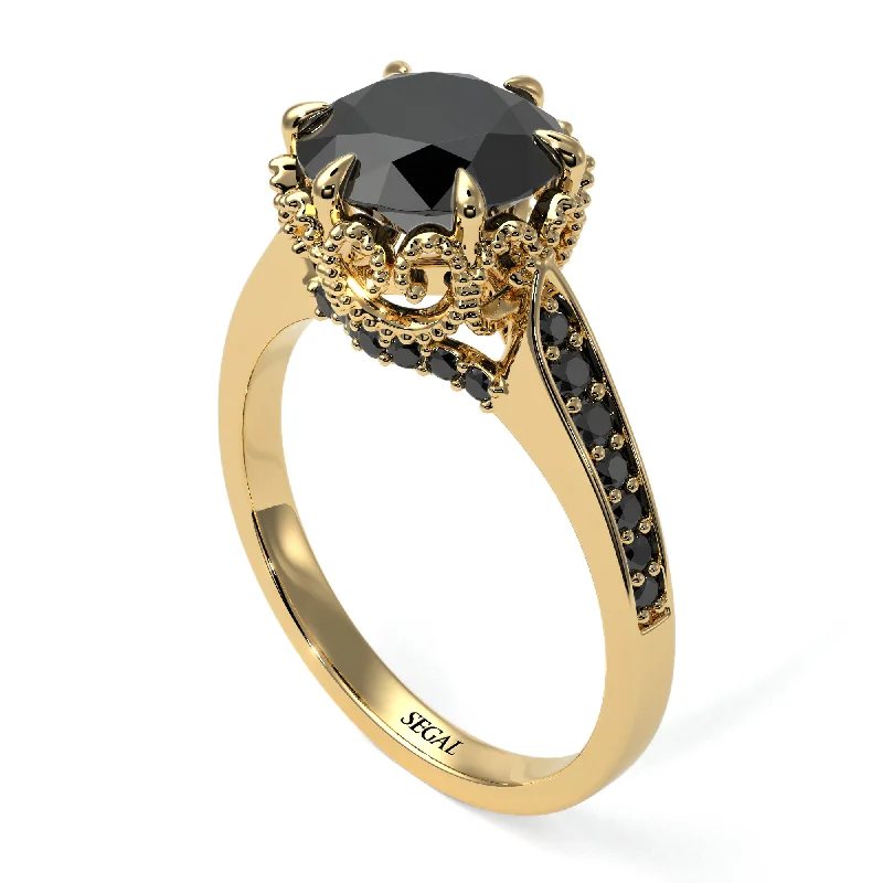 Engagement rings with a thick band for women-Black Diamond Milgrain Engagement Ring - Yara No. 37