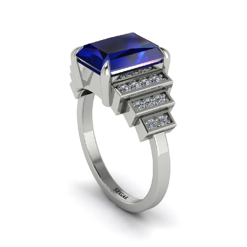 Engagement rings with halo settings for women-Unique Geometric Radiant Sapphire Engagement Ring - Wilma No. 15