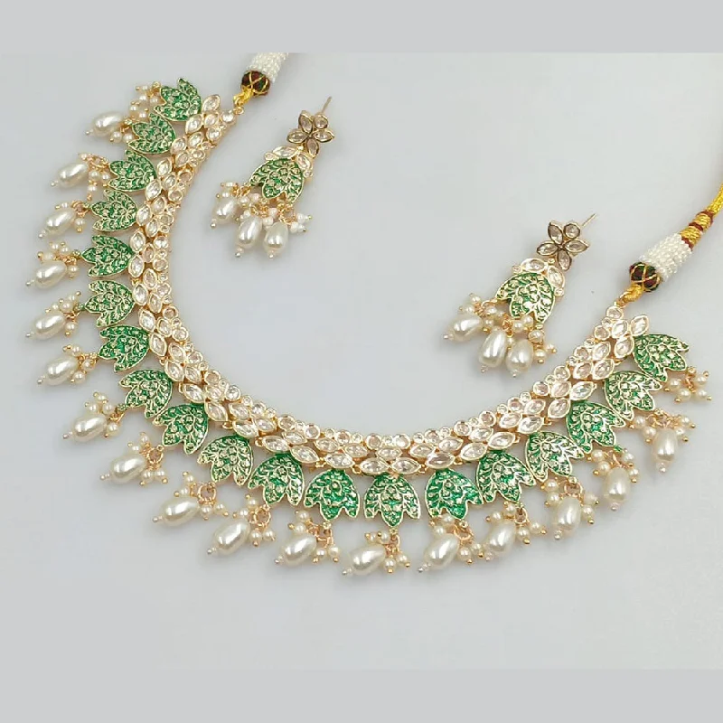 Mini women necklaces-JCM Gold Plated Crystal Stone And Pearls Meenakari Necklace Set