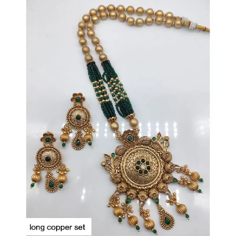 Gold women necklaces-Akruti Collection Copper Plated Pota Stone Long Necklace Set