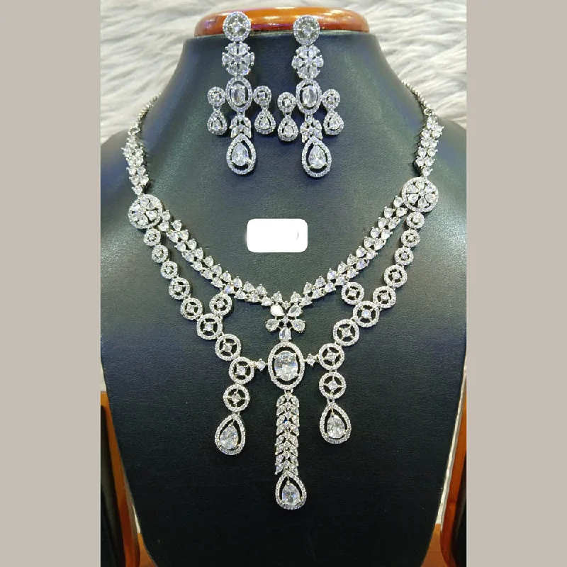 Transparent pendant women necklaces-Jain Jewellers Silver Plated AD Necklace Set