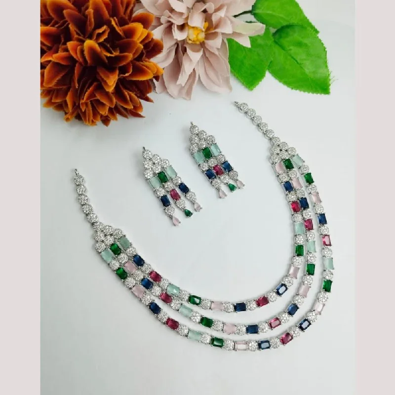 Simple women necklaces-Aamrapali Silver Plated American Diamond Necklace Set