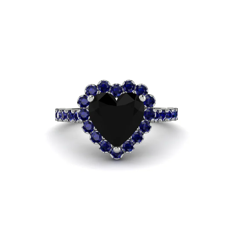 Sapphire engagement rings for women-Halo Heart Black Diamond Pave Engagement Ring - Gail No. 69