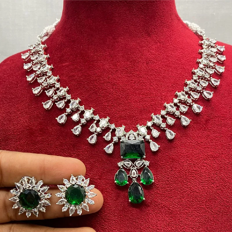 Bow women necklaces-Royal Kundan Jewellery Silver Plated AD Stone Necklace Set