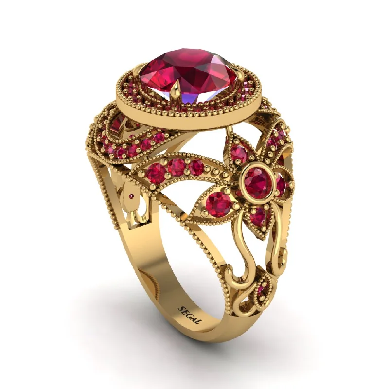 Engagement rings with a thick band for women-Edwardian Gold Engagement Ring Royal Antique With Ruby - Abbie No. 55