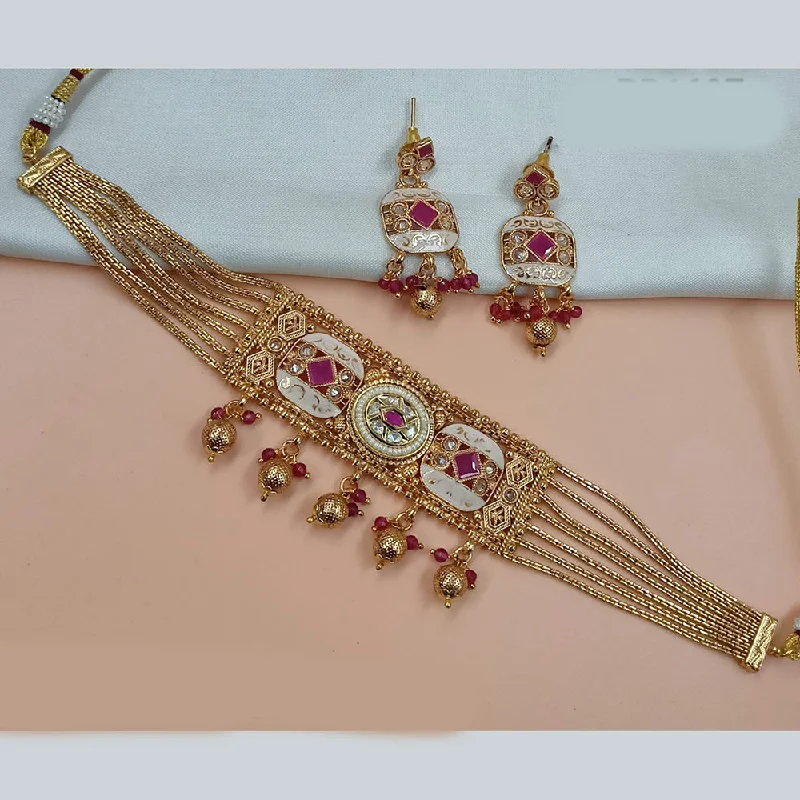 Charming women necklaces-Padmawati Bangles Gold Plated Pota Stone Meenakari Choker Necklace Set