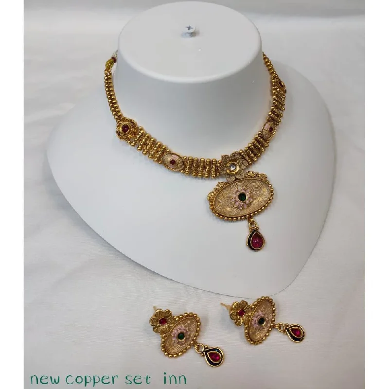 Ruby women necklaces-Akruti Collection Copper Gold Plated Pota Stone Necklace Set