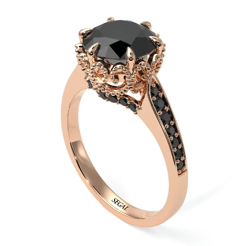 Engagement rings with a thin band for women-Black Diamond Milgrain Engagement Ring - Yara No. 38