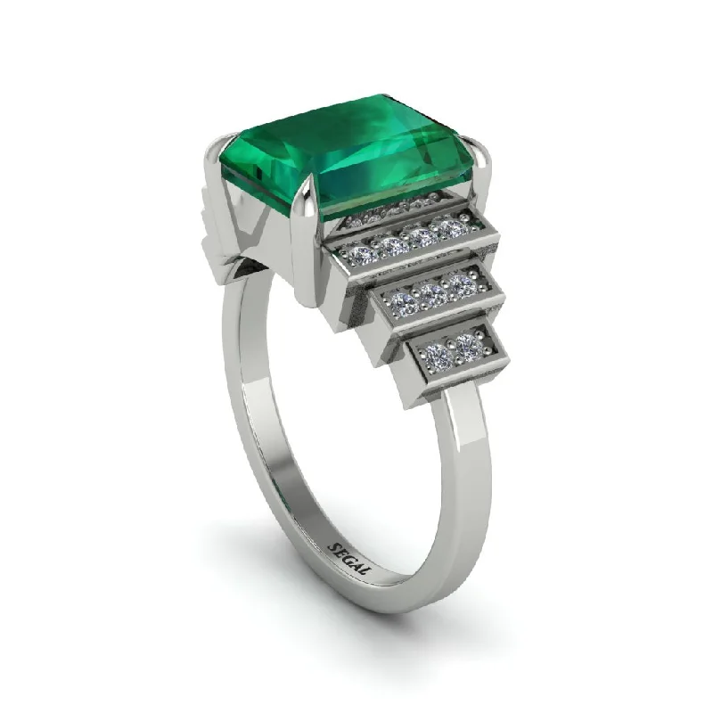 Engagement rings with oval diamonds for women-Unique Geometric Radiant Emerald Engagement Ring - Wilma No. 6