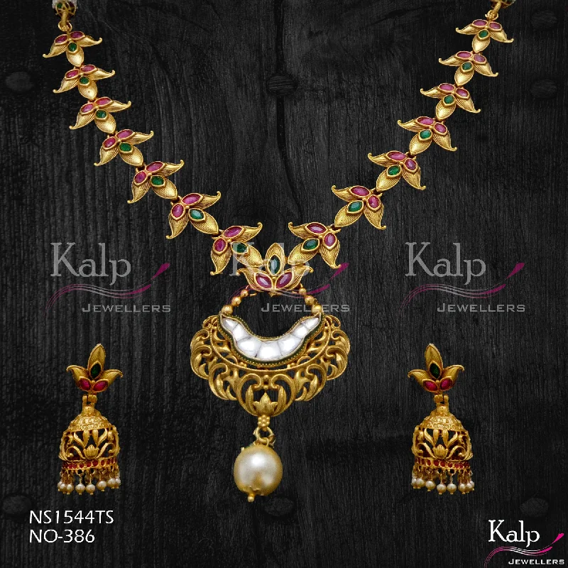 Wedding necklace women-Kalp Jewellers Copper Gold Plated Necklace Set