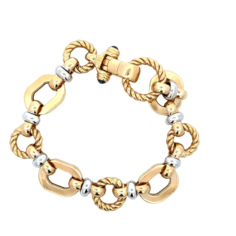 Bracelets with charms for women-Two Tone Rope Accented Open Link Bracelet in 18k Gold