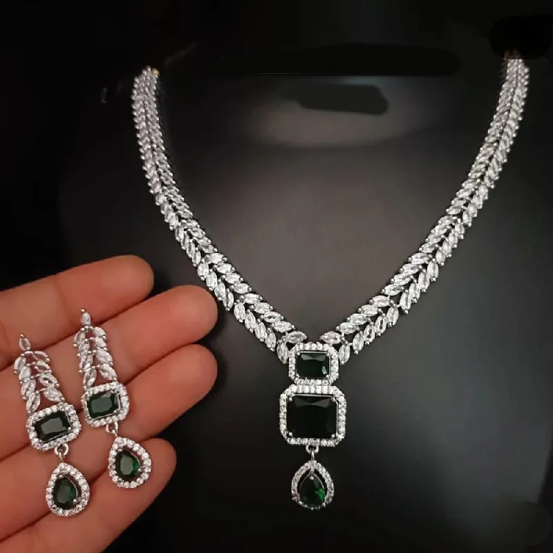 Custom women necklaces-Lucentarts Jewellery Silver Plated AD Necklace Set