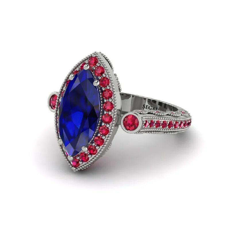 Engagement rings with halo settings for women-Milgrain Halo Marquise Sapphire Engagement Ring - Noreen No. 60