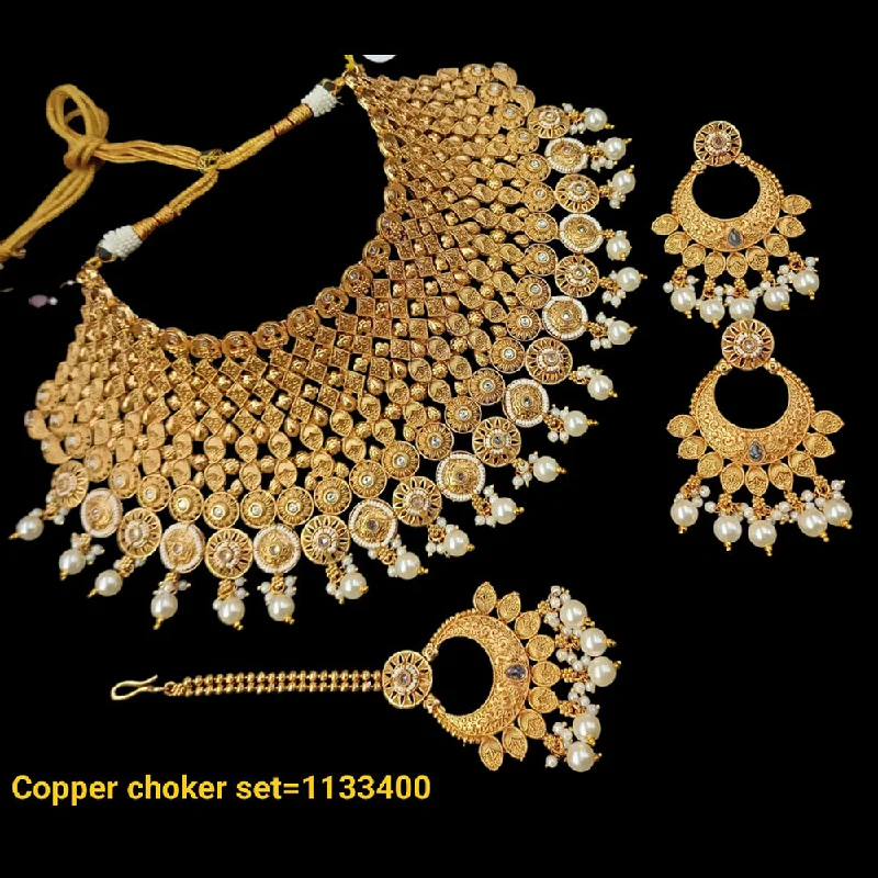 Heart-shaped pendant women necklaces-Padmawati Bangles Copper Gold Choker Necklace Set