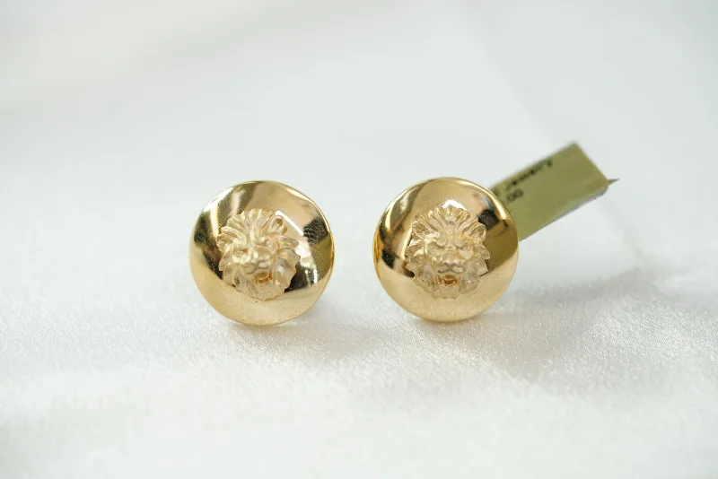 Custom gold women earrings-14k Round Lion Clip Earrings