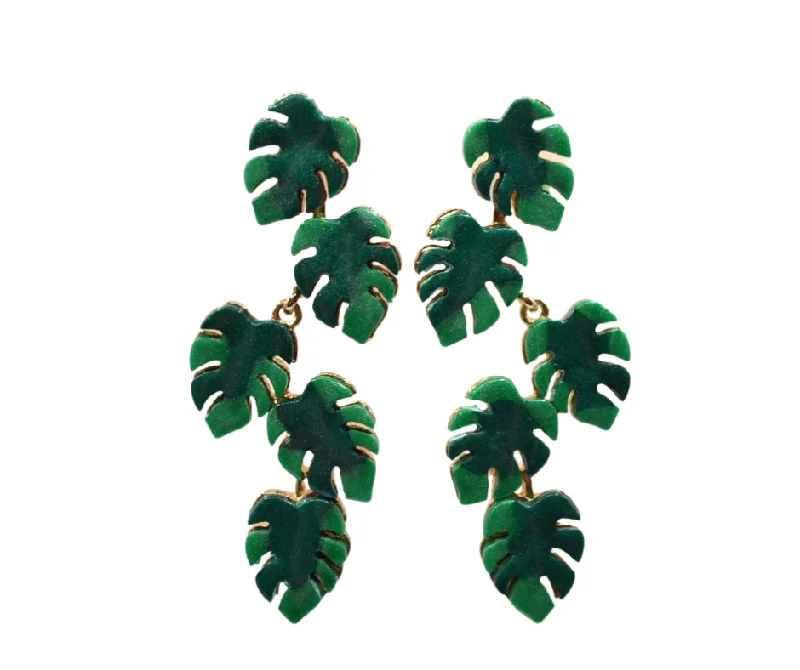 Crystal drop women earrings-Split Leaf Earrings