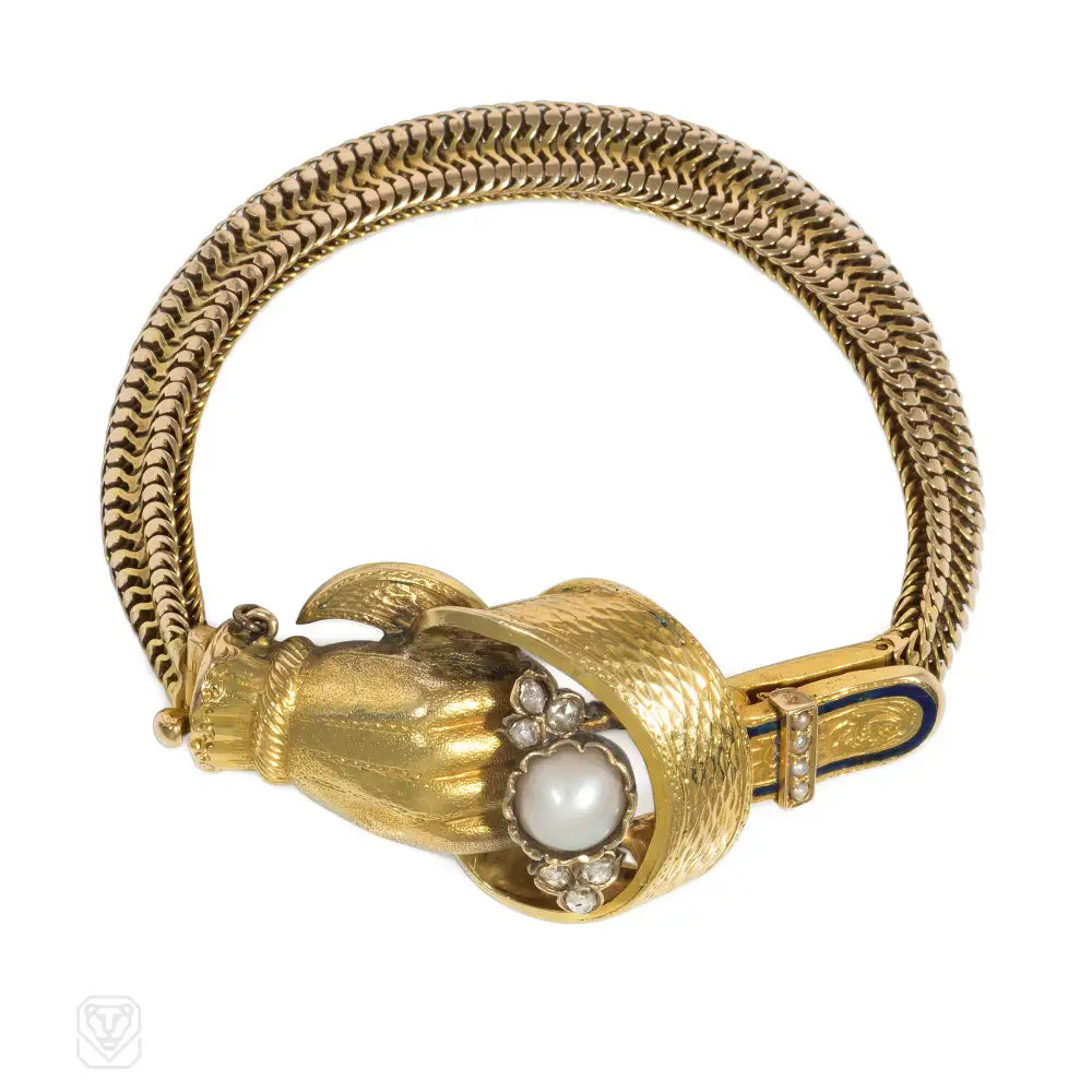 Chunky women bracelets-Antique gold hand and belted garter bracelet