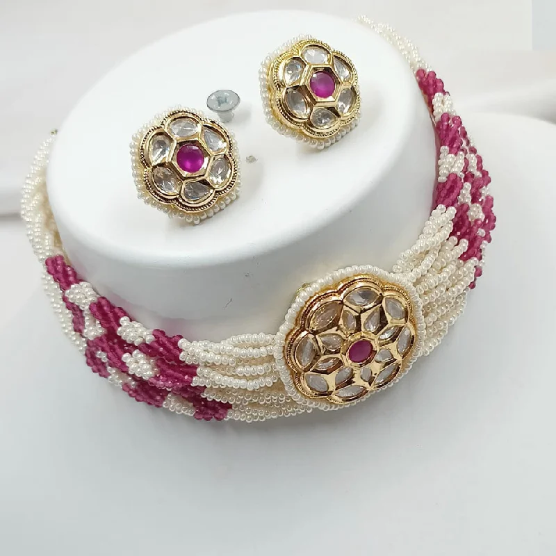 Noble women necklaces-Padmawati Bangles Gold Plated Polki Kundan And Pearls Choker Necklace Set