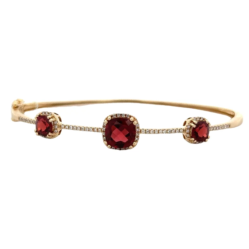 Elegant bangle bracelets for women-Garnet and Diamond Bracelet in Yellow Gold