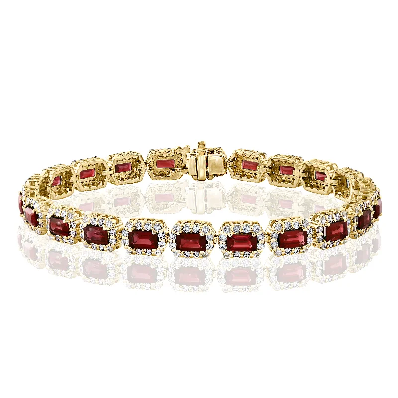 Boho women bracelets-Ruby and Diamond Bracelet in Yellow Gold