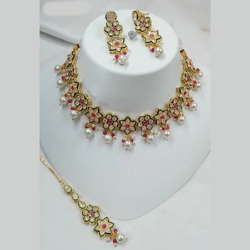 Emerald women necklaces-Padmawati Bangles Gold Plated Crystal Stone And Pearls Necklace Set