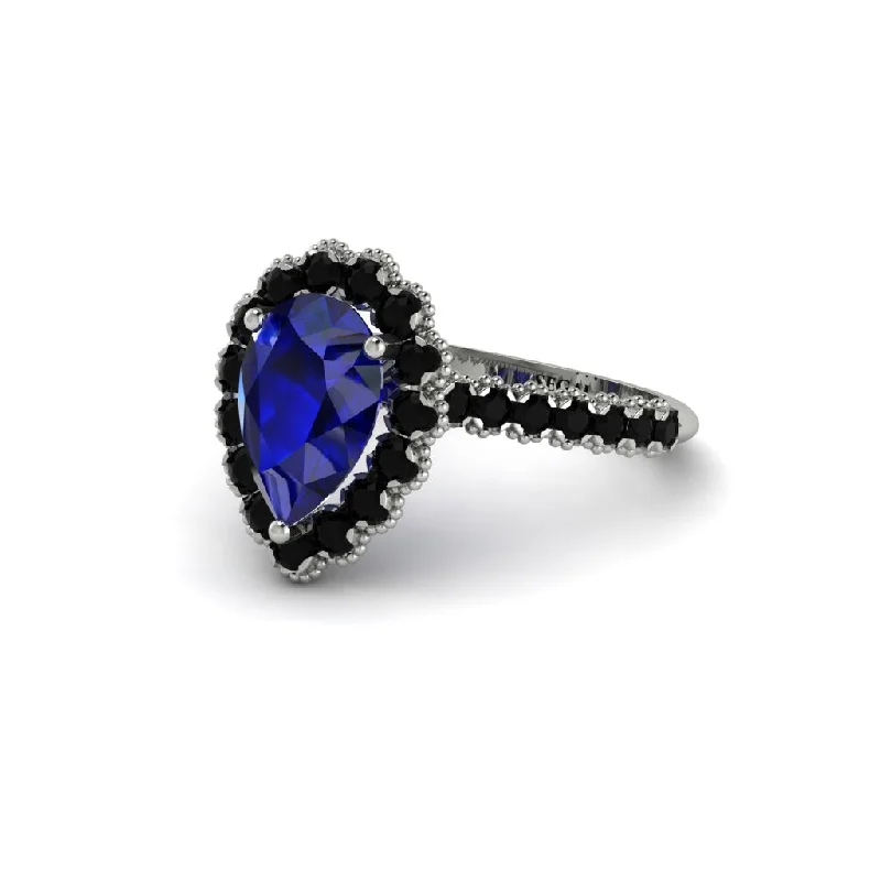 Sustainable engagement rings for women-Halo Pear Sapphire Pave Engagement Ring - Ingrid No. 45