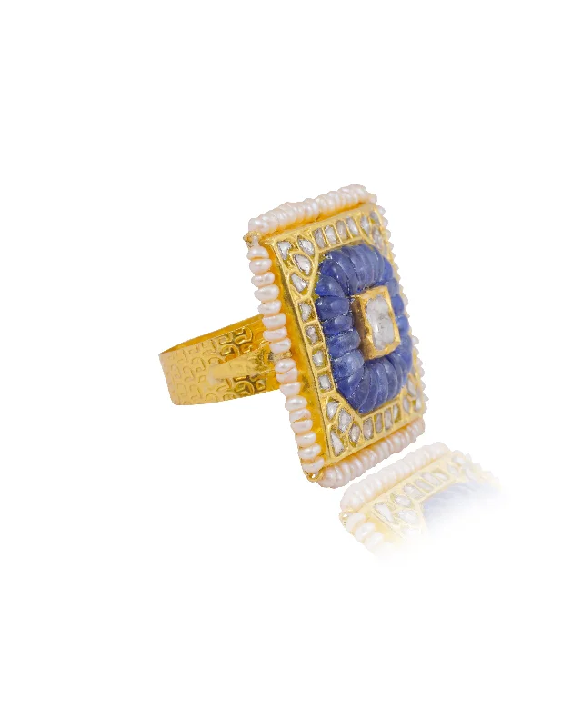 Princess cut women rings-Daisy Polki Ring